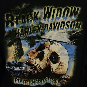 Harley Davidson Mens L Shirt Port Charlotte FL Destination Unknown Black Widow